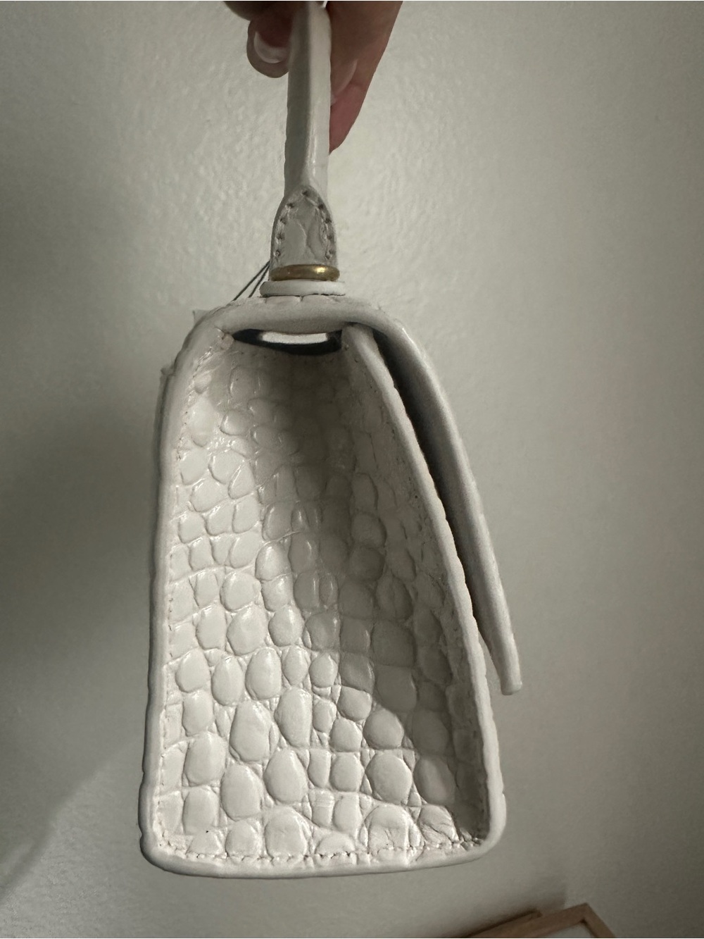 Balenciaga White Croc-Embossed XS Hourglass Top Handle Bag - Picture 3 of 5